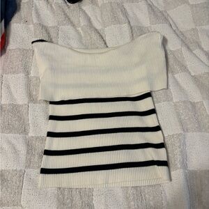 Striped Off-Shoulder Sweater - Black and White